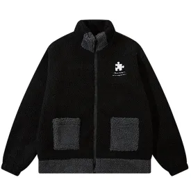 AlanBalen® - Embroidered Puzzle Letters Sherpa Winter Coat