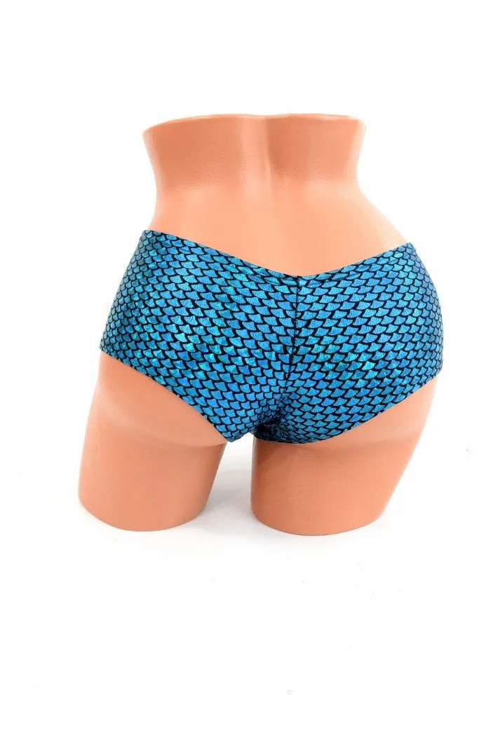 Aquamarine Fish Scale Cheeky Shorts