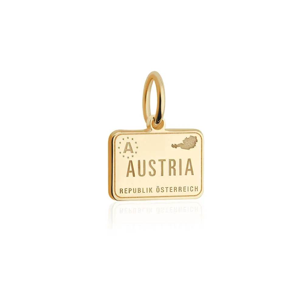 Austria Passport Stamp Charm Solid Gold Mini