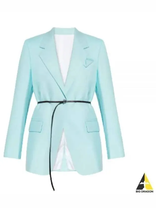 Belted Wool Blazer Jacket Light Blue