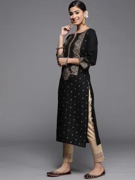 Black Printed Rayon Kurta