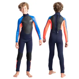 C-Skins Element Junior Unisex 3:2mm Steamer Wetsuit - Slate Navy/Flo Red/Blue Tie Dye