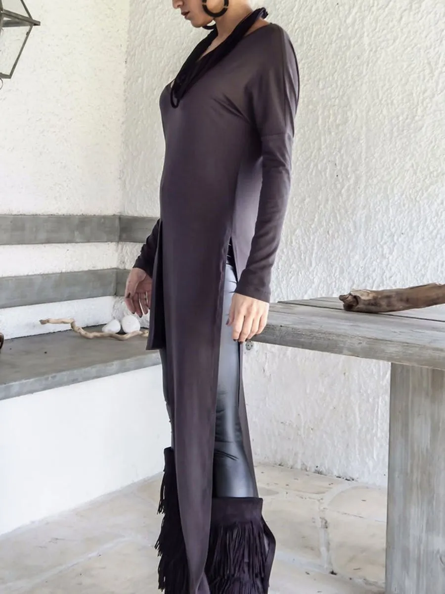 Casual Grey Asymmetric Long Top