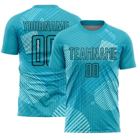 Custom Aqua Black Lines Sublimation Soccer Uniform Jersey