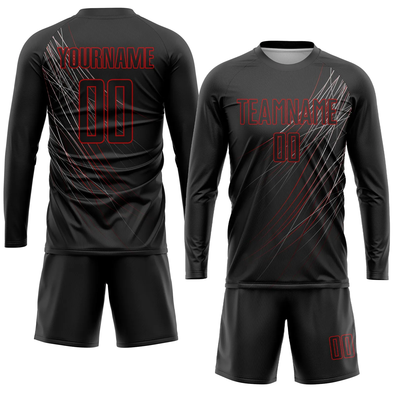 Custom Black Black-Red Sublimation Soccer Uniform Jersey