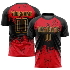 Custom Black Black-Red Sublimation Soccer Uniform Jersey