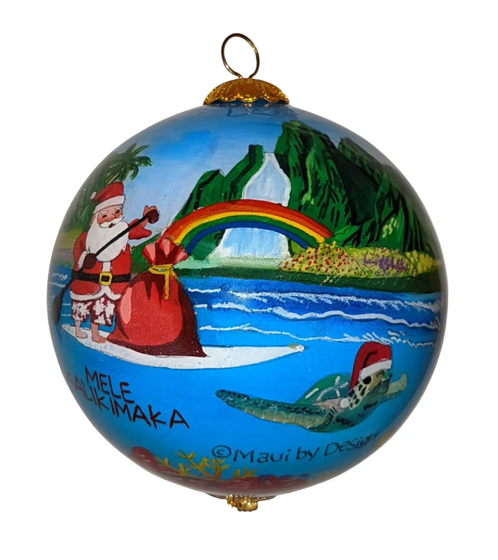 Glass Ornament - Surfing Santa and Friends Hawaii