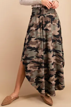 High-Rise Camouflage Swing Maxi Skirt