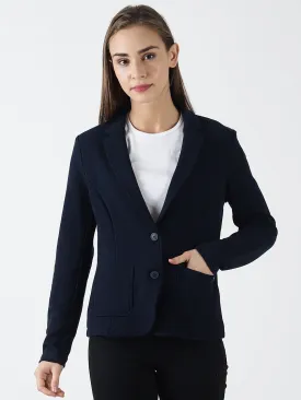 Navy Blue Full Sleeve Solid Women Jacket