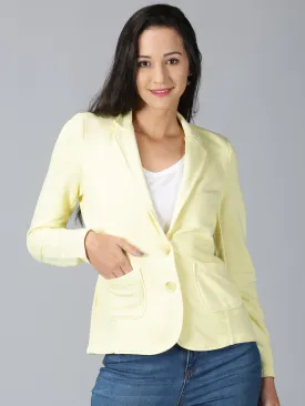 Women Yellow Solid Single Breasted Regular Blazer